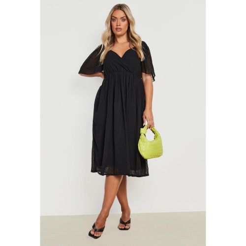 Grande Taille - Robe Portefeuille Plumetis À Manches Larges - 44 - boohoo - Modalova