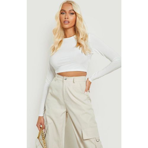 Crop Top Soyeux Double Épaisseur À Manches Longues - 34 - boohoo - Modalova