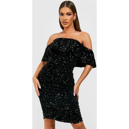Robe De Soirée Pailletée À Épaules Dénudées - 38 - boohoo - Modalova