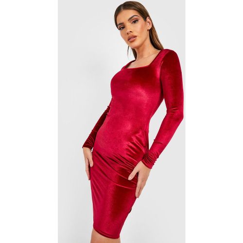 Robe Mi-Longue En Velours À Col Carré Et Manches Longues - 38 - boohoo - Modalova