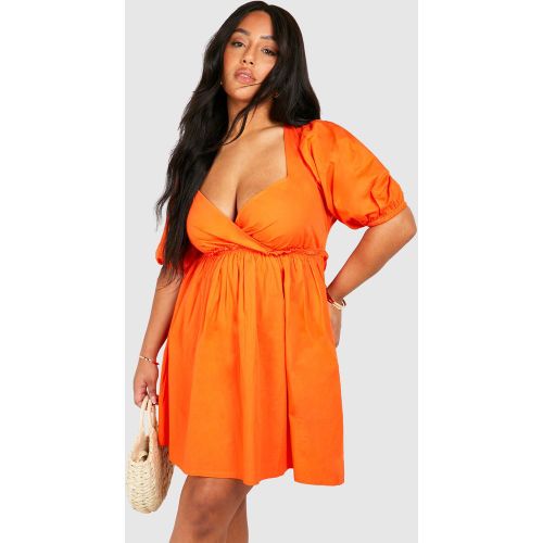 Grande Taille - Robe Babydoll En Popeline À Manches Bouffantes - 50 - boohoo - Modalova