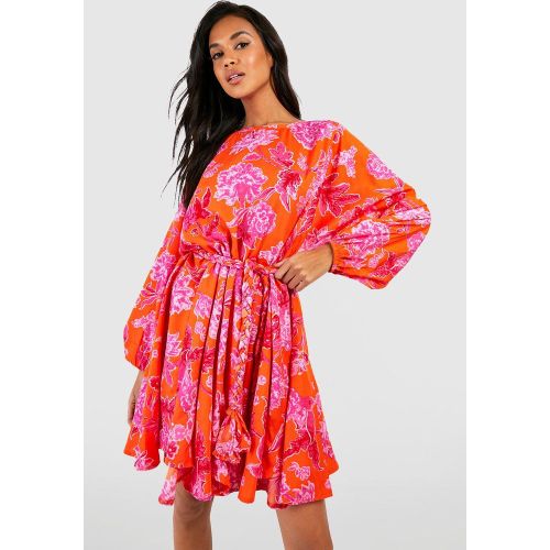 Robe Patineuse Fleurie À Ceinture - 44 - boohoo - Modalova