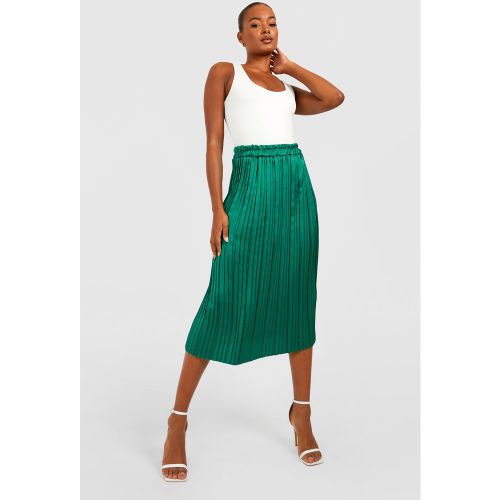 Tall" - Jupe Mi-Longue Plissée Satinée - Vert Émeraude - 38, Vert Émeraude - boohoo - Modalova