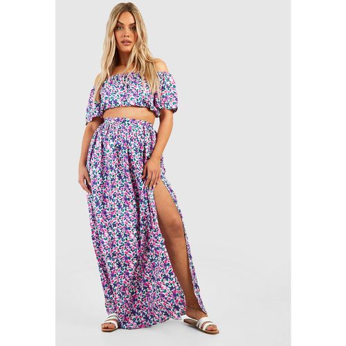 Grande Taille - Ensemble Fleuri Avec T-Shirt Et Jupe Longue Fendue - 44 - boohoo - Modalova