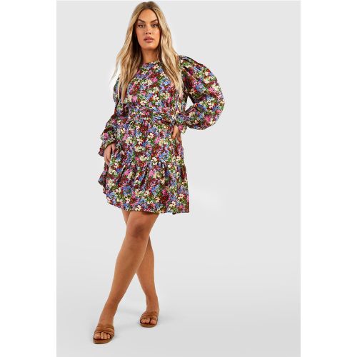 Grande Taille - Robe Patineuse Fleurie À Manches Bouffantes - 50 - boohoo - Modalova