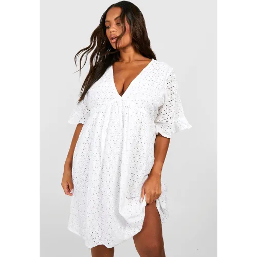 Grande Taille - Robe Babydoll Brodée - 44 - boohoo - Modalova