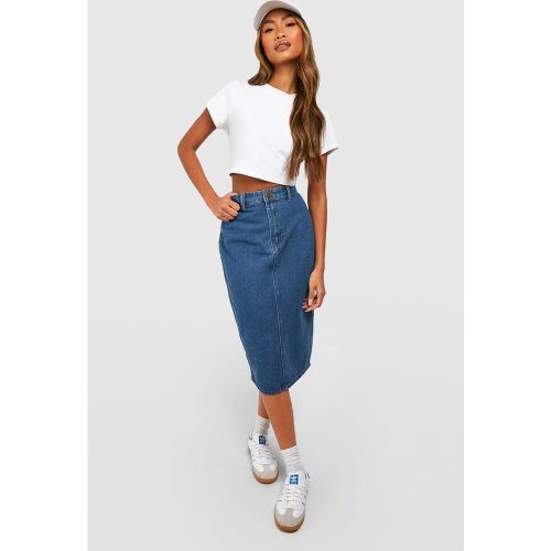 Jupe Mi-Longue Taille Haute En Jean Stretch - 34 - boohoo - Modalova