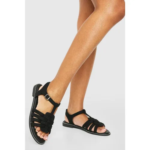Spartiates Plates - Noir - 41, Noir - boohoo - Modalova