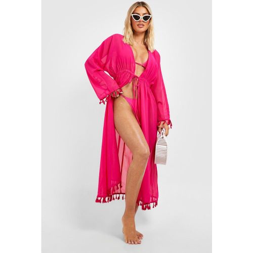 Kimono De Plage Noué À Franges - S - boohoo - Modalova