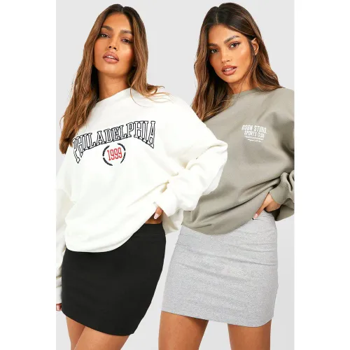 Lot De 2 Mini-Jupes Taille Haute En Coton - 40 - boohoo - Modalova
