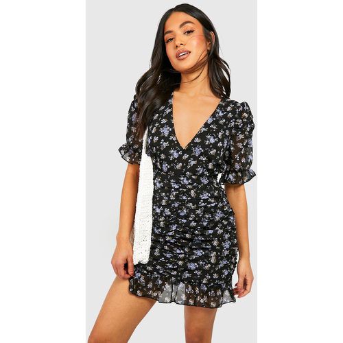 Petite" - Robe Courte Froncée Fleurie - 38 - boohoo - Modalova