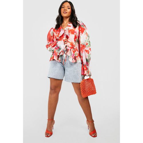 Grande Taille - Top Bohème Fleuri Noué À Volants - 46 - boohoo - Modalova