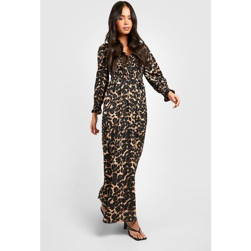 Petite" - Robe Longue Léopard Froncée - 36 - boohoo - Modalova