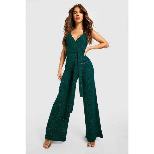 Combinaison Large Pailletée À Ceinture - Vert Émeraude - 36, Vert Émeraude - boohoo - Modalova
