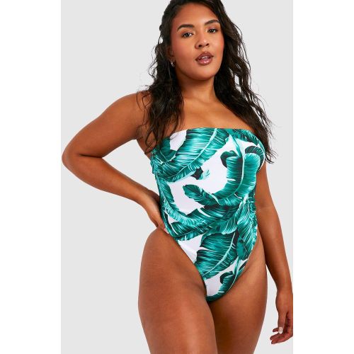Grande Taille - Maillot De Bain Bandeau À Imprimé Feuilles - 52 - boohoo - Modalova