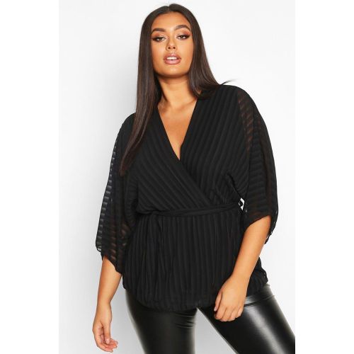 Grande Taille - Blouse Cache-Cœur À Manches Kimono Et Rayures - 50 - boohoo - Modalova
