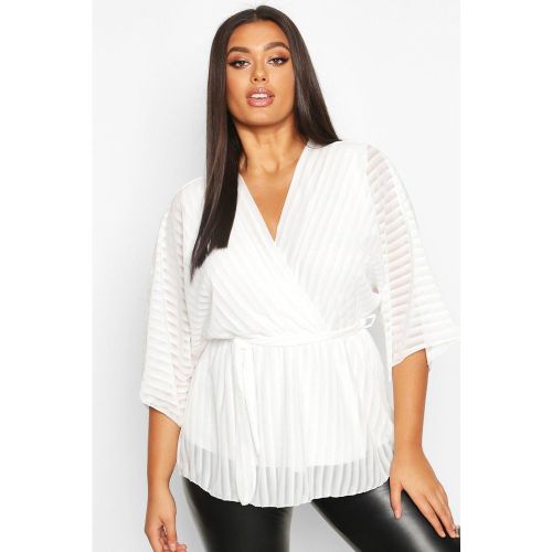 Grande Taille - Blouse Cache-Cœur À Manches Kimono Et Rayures - 44 - boohoo - Modalova