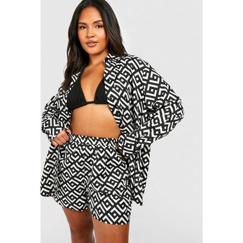 Grande Taille - Ensemble À Imprimé Géométrique Avec Chemise Et Short - 46 - boohoo - Modalova