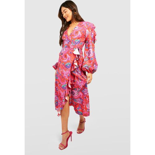 Robe Mi-Longue À Volants Et Imprimé Cachemire - 40 - boohoo - Modalova