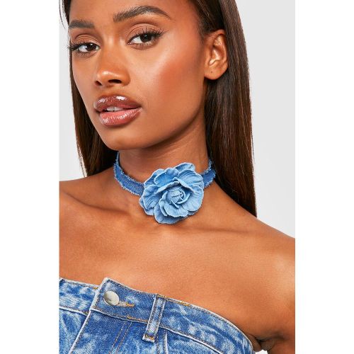 Collier Ras-Du-Cou En Denim À Fleur 3D - One Size - boohoo - Modalova