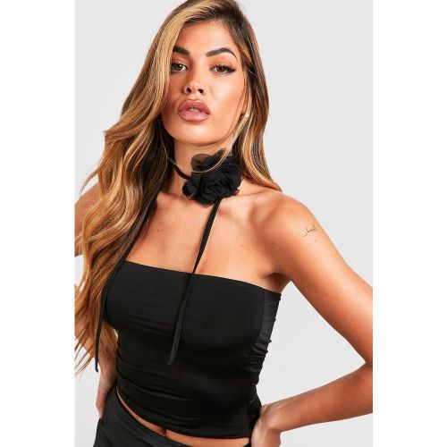 Ensemble Soyeux Avec Haut Bandeau Et Collier Ras-Du-Cou À Fleur 3D - 36 - boohoo - Modalova