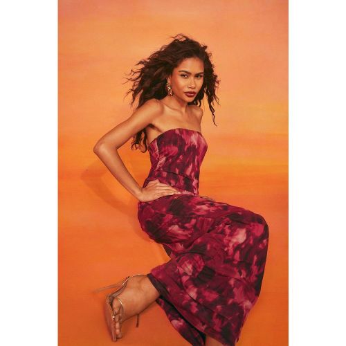 Robe Longue Imprimée Froncée En Mesh - 42 - boohoo - Modalova