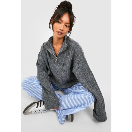 Pull Côtelé À Col Montant Zippé - S - boohoo - Modalova
