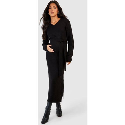 Maternité - Robe De Grossesse Longue Fendue En Maille - 36 - boohoo - Modalova