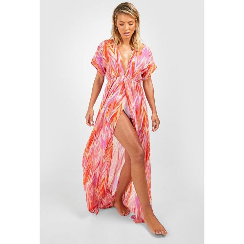 Robe De Plage Fendue À Imprimé Zigzag - M - boohoo - Modalova