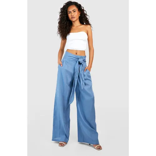 Pantalon Large Taille Haute En Lin À Ceinture - 38 - boohoo - Modalova