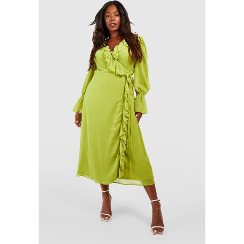 Grande Taille - Robe Portefeuille À Volants - 44 - boohoo - Modalova