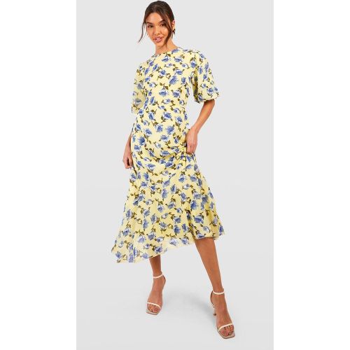 Robe Fleurie Mi-Longue À Manches Bouffantes - 44 - boohoo - Modalova