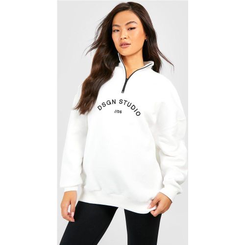 Sweat Oversize Zippé À Broderies - Blanc Écru - S, Blanc Écru - boohoo - Modalova