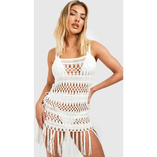 Robe De Plage En Crochet À Franges - L - boohoo - Modalova