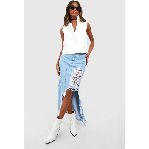 Jupe Longue Fendue En Jean - 38 - boohoo - Modalova