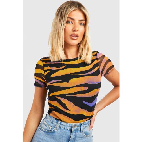 Top Zébré Froncé En Mesh - 12 - boohoo - Modalova