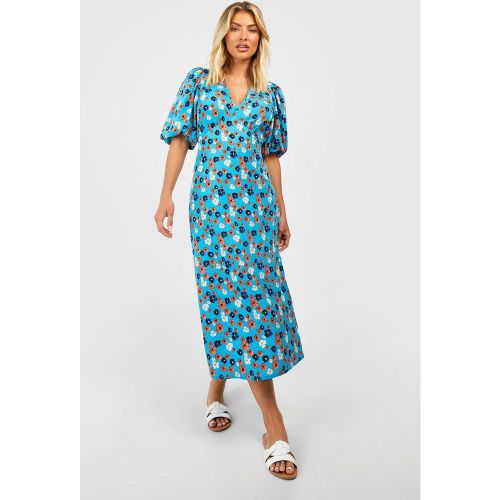 Robe Mi-Longue Fleurie À Manches Bouffantes - 44 - boohoo - Modalova