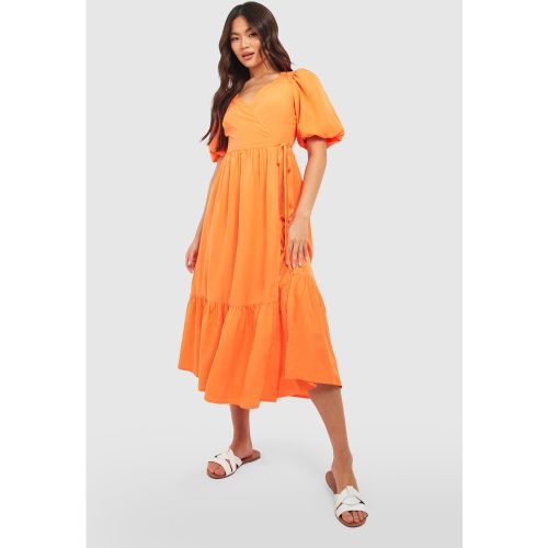 Robe Portefeuille Mi-Longue À Manches Bouffantes - 46 - boohoo - Modalova