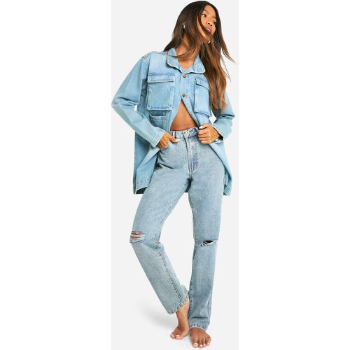 Jean Droit Basique Taille Haute Déchiré - 40 - boohoo - Modalova