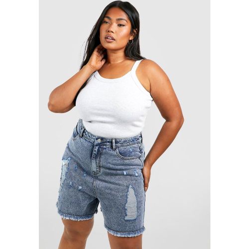 Grande Taille - Short Surteint En Jean Déchiré - 50 - boohoo - Modalova