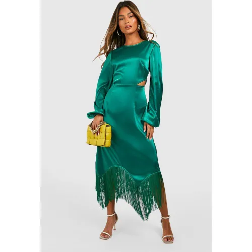 Robe Longue Satinée Découpée À Franges - 36 - boohoo - Modalova