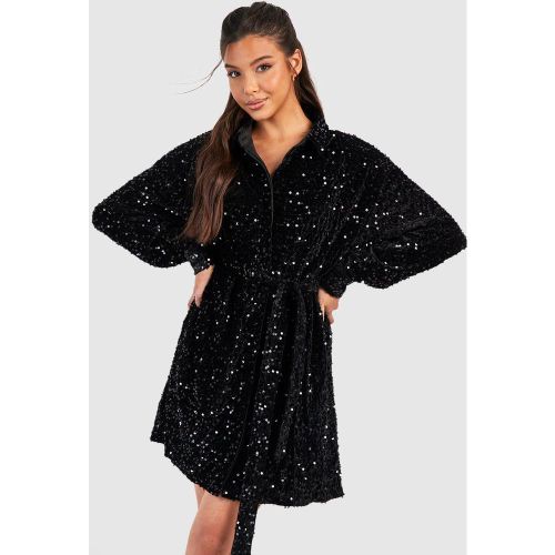 Robe Chemise Oversize En Velours À Ceinture - 38 - boohoo - Modalova