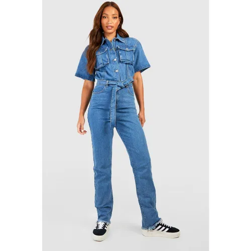 Tall" - Combinaison Cargo En Jean À Ceinture - 34 - boohoo - Modalova