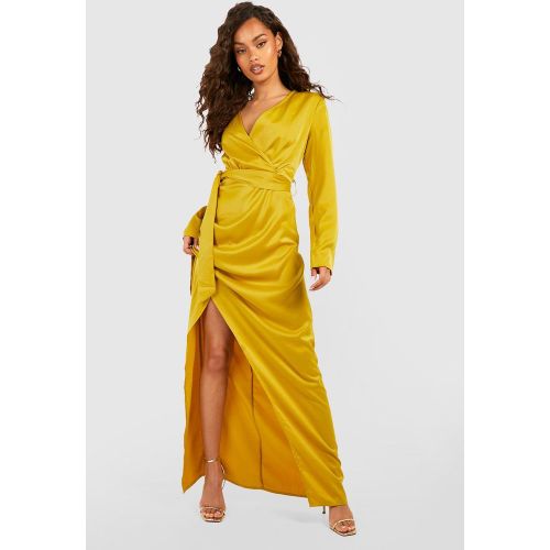 Robe Portefeuille Satinée À Manches Longues - 36 - boohoo - Modalova
