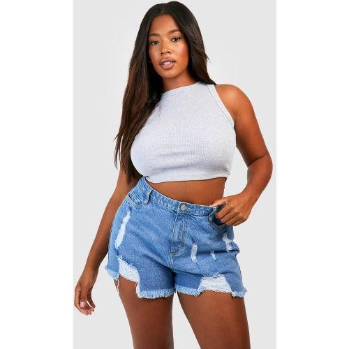 Grande Taille - Short Basique Déchiré Taille Haute En Jean - 48 - boohoo - Modalova