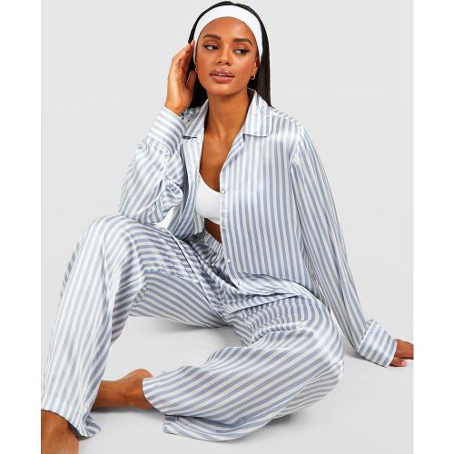 Pyjama Satiné À Rayures Contrastantes - 40 - boohoo - Modalova