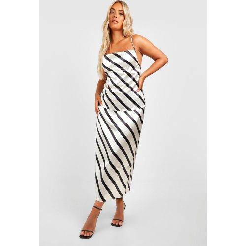 Grande Taille - Jupe Mi-Longue Satinée Rayée - 50 - boohoo - Modalova