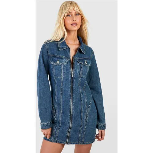 Robe Chemise En Jean Zippée - 44 - boohoo - Modalova