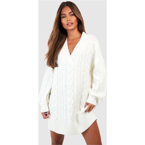 Robe Pull En Maille Torsadée À Col V - S - boohoo - Modalova