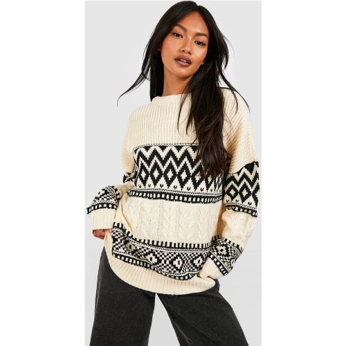 Pull Oversize En Maille Jacquard - S - boohoo - Modalova